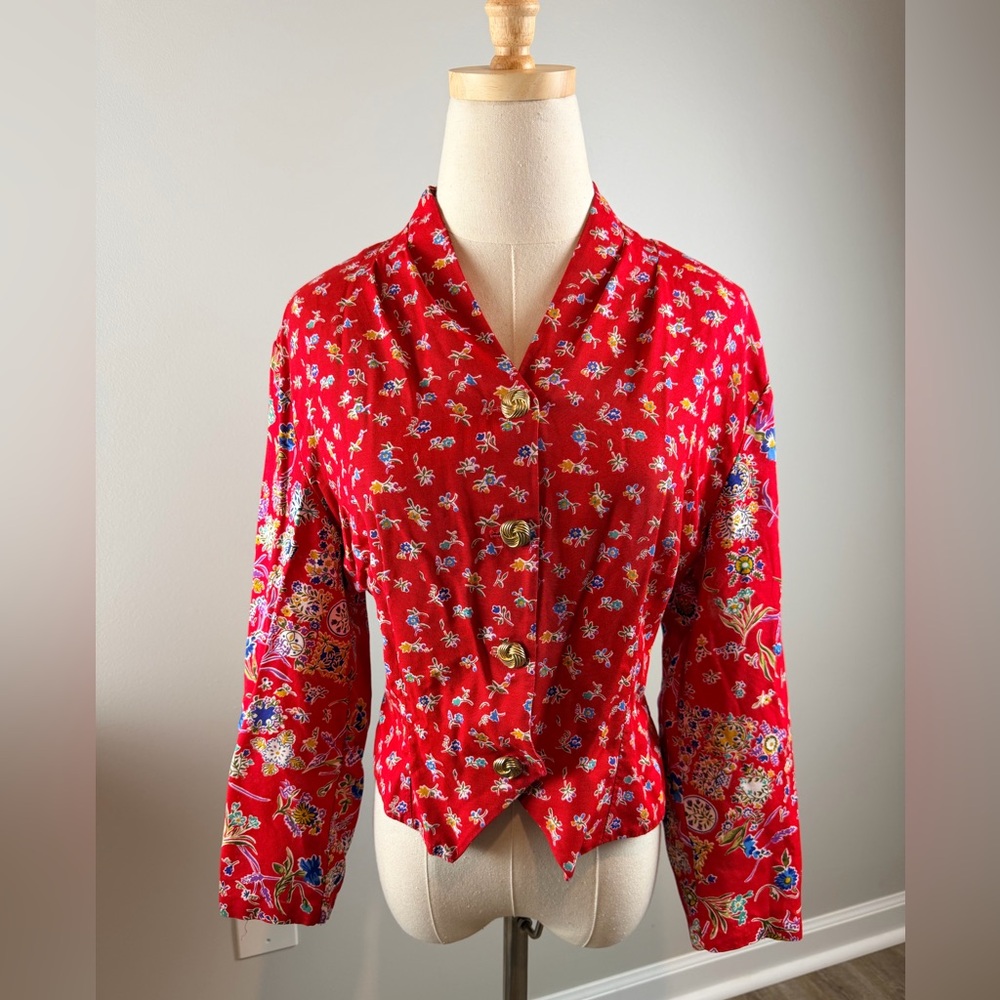 Ali Miles Red Floral Blouse